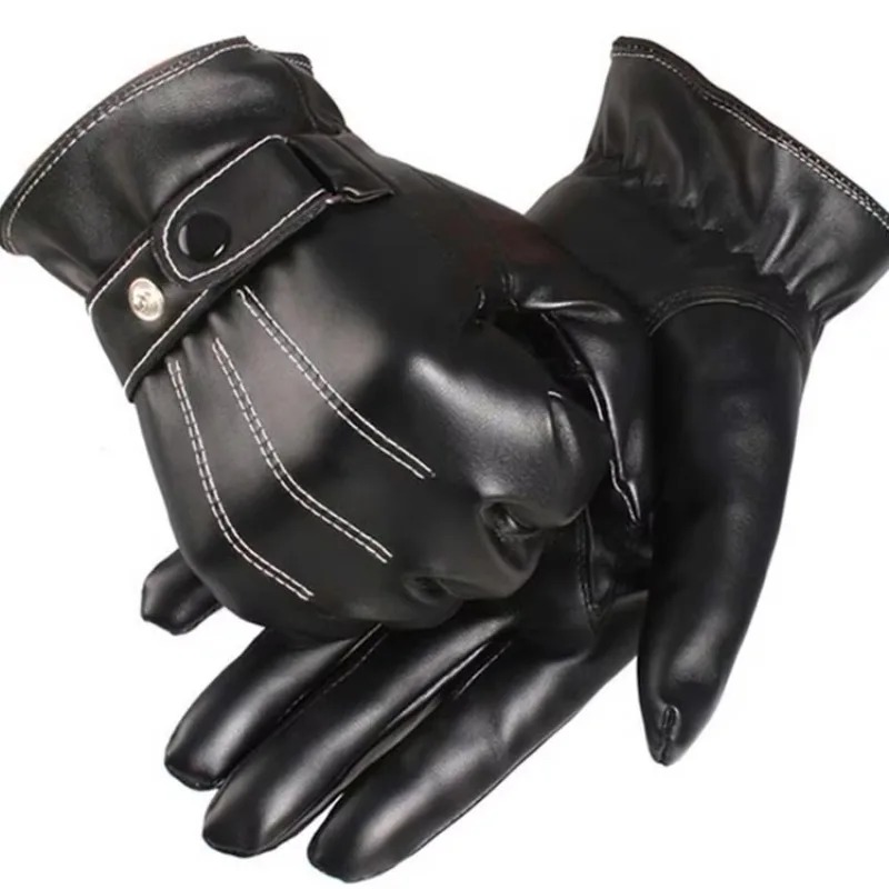 남자 장갑 PU 가죽 플러시 안감 열 전체 손 터치 스 - Cycling Hand Gear 리뷰 및 가격